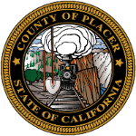Placer County round logo featuring a train and shovel and tracks and crops