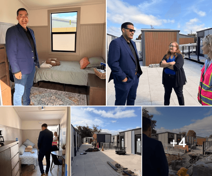 Photos of Supervisor Paulding with Homeless Services Division staff touring the Welcome Home Village project.
