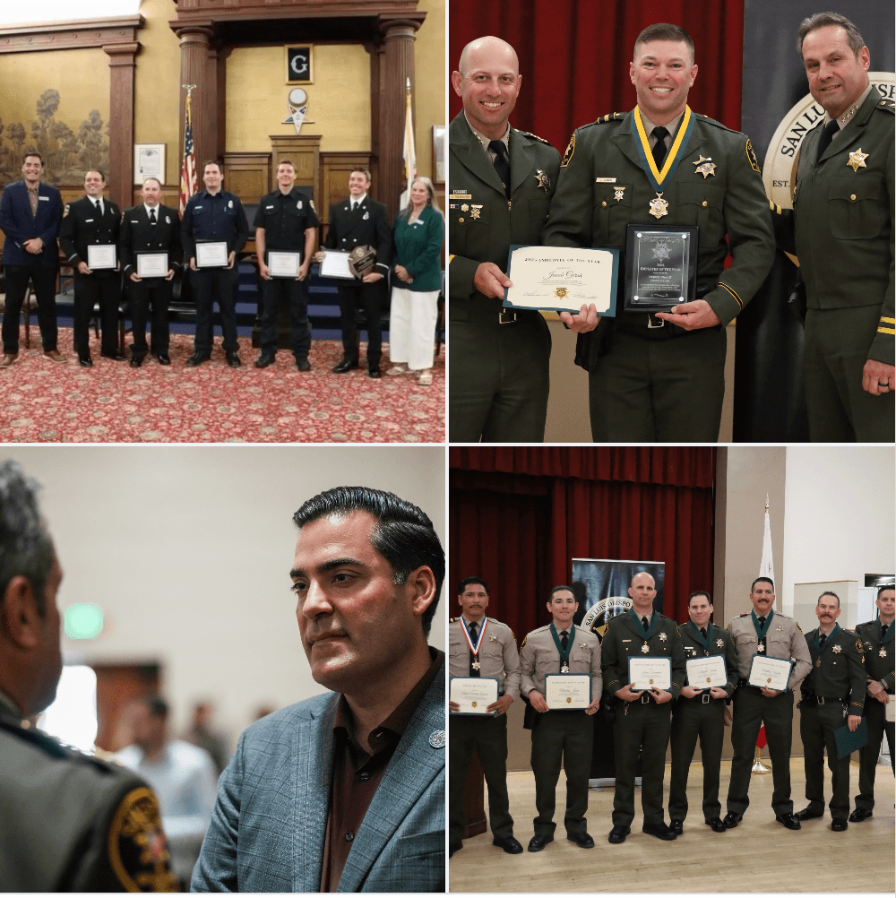 Collage of photos featuring firefighters and Sheriff's deputies receiving awards