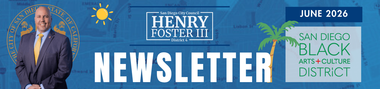 Newsletter heading with Councilmember Foster photo